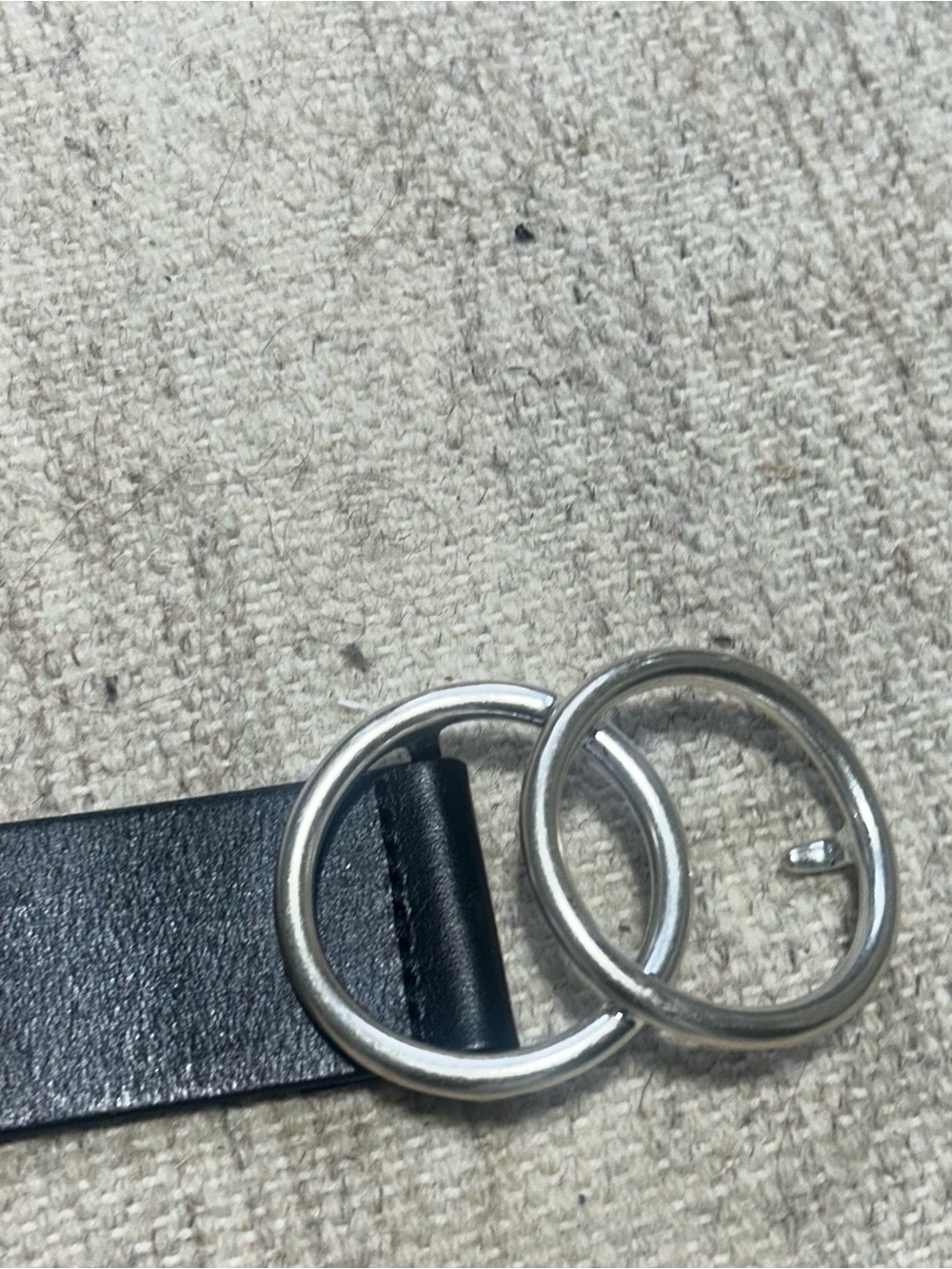 Aritzia Black Leather Belt with Double Silver Rings
